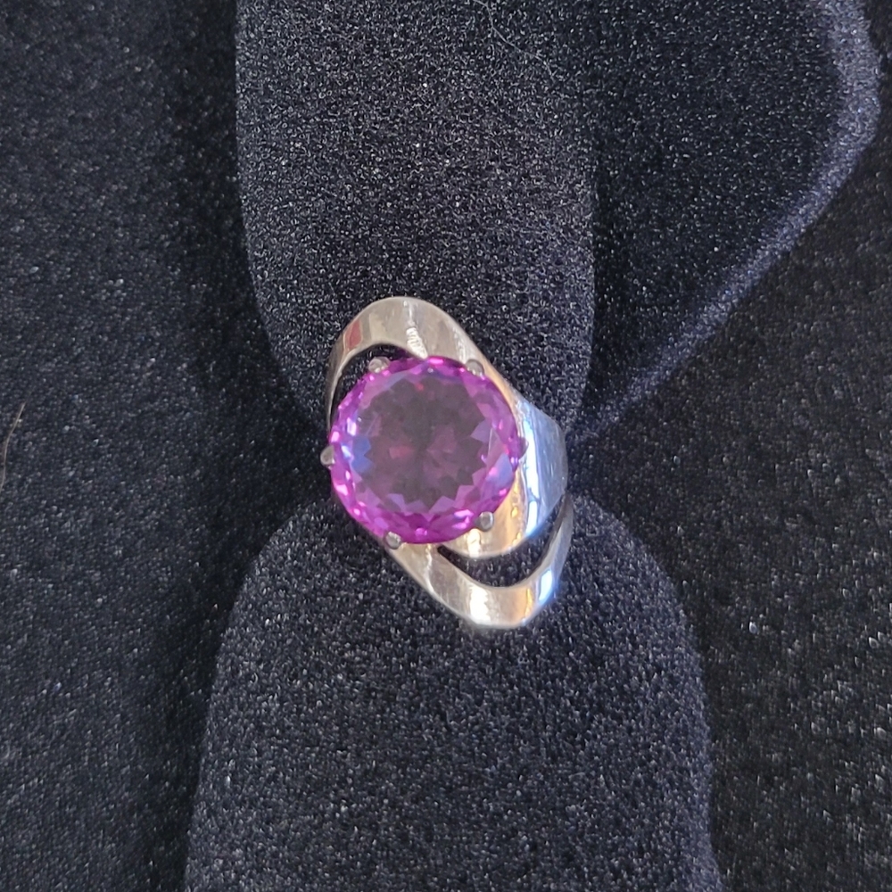 Vintage Mexico 1950's modernist  Alexandrite purple stone sterling silver ring